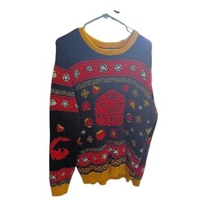 Men's Navy Graphic Crewneck Sweater with Red & Yellow Accents